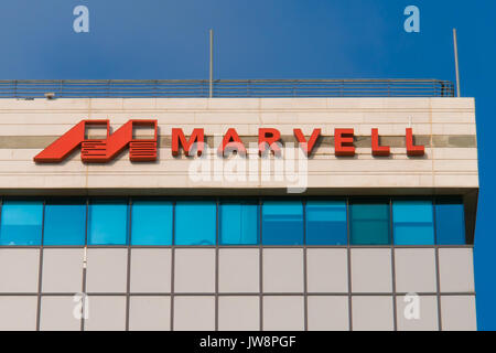 Petach Tikva, Israel. August 11, 2017. Marvell Technology Logo auf Ihren Mobile Technology Development Center Gebäude. Stockfoto