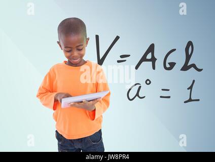 Digital composite von Jungen mit Tablet und Formel Stockfoto
