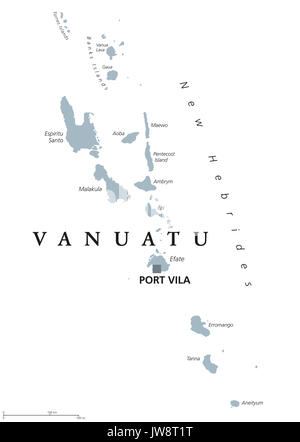 Vanuatu politische Karte mit Hauptstadt Port Vila und englischer Beschriftung. Republik, Archipel und Inselstaat im Südpazifik. Abbildung. Stockfoto