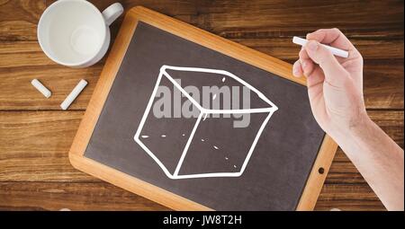 Digital composite von Hand zeichnen Würfel auf blackboard