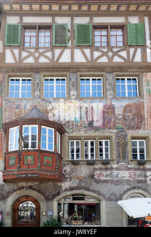 Marktplatz in der Altstadt von Stein am Rhein, Schweiz. Stockfoto