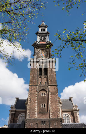 Der Glockenturm der Westerkerk, Amsterdam, Nordholland, Niederlande Stockfoto