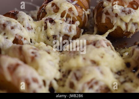 Gebratene Kartoffeln mit Chorizo und Käse Stockfoto