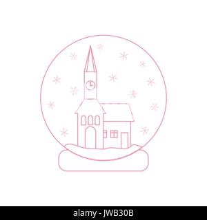 Vector Abbildung: Rathaus mit Uhr und das Haus innen Glaskugel mit Schnee. Design Element für Postkarte, Einladung, Banner oder Flyer i Stock Vektor
