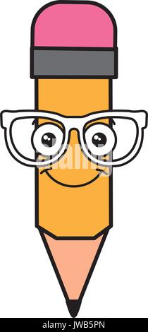 Bleistift Schreiben mit Brille kawaii Charakter Vector Illustration Design Stock Vektor