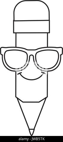 Bleistift Schreiben mit Brille kawaii Charakter Vector Illustration Design Stock Vektor