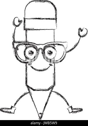 Bleistift Schreiben mit Brille kawaii Charakter Vector Illustration Design Stock Vektor