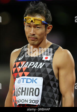 Der Japaner Keisuke Ushiro vor dem 400-Meter-Element des Männer-Zehnkampfs am achten Tag der IAAF-Weltmeisterschaft 2017 im Londoner Stadion. DRÜCKEN SIE VERBANDSFOTO. Bilddatum: Freitag, 11. August 2017. Siehe PA Story Athletics World. Bildnachweis sollte lauten: Martin Rickett/PA Wire. EINSCHRÄNKUNGEN: Nur für redaktionelle Zwecke. Keine Übertragung von Ton oder bewegten Bildern und keine Videosimulation Stockfoto