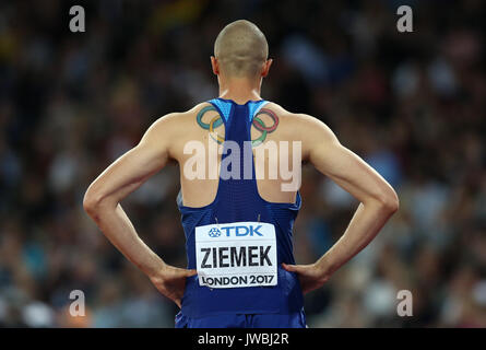 Zach Ziemek aus den USA beim Männer-Heptathlon am achten Tag der IAAF-Weltmeisterschaft 2017 im Londoner Stadion. DRÜCKEN SIE VERBANDSFOTO. Bilddatum: Freitag, 11. August 2017. Siehe PA Story Athletics World. Bildnachweis sollte lauten: Martin Rickett/PA Wire. EINSCHRÄNKUNGEN: Nur für redaktionelle Zwecke. Keine Übertragung von Ton oder bewegten Bildern und keine Videosimulation Stockfoto