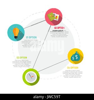 Kreis Infografik Elemente Vorlagen für Business Workflow Präsentation mit Schritte Timeline oder Job Optionen Vector Illustration. Stock Vektor