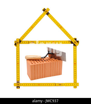 Logo für Bauunternehmen mit Backstein und Meter Lineal Stockfoto