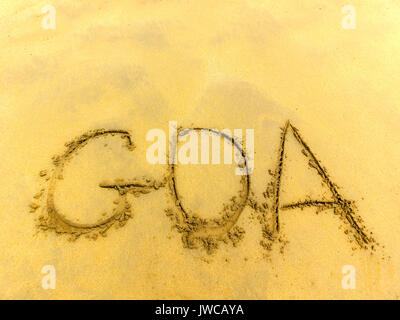 Inschrift auf dem Sand Goa. Stockfoto