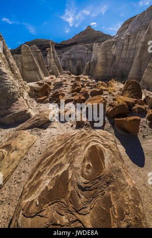 Hoodoos im dramatischen erosional Landschaft von Bisti De-Na-Zin Wilderness / in der Nähe von Farmington, New Mexico, USA Stockfoto