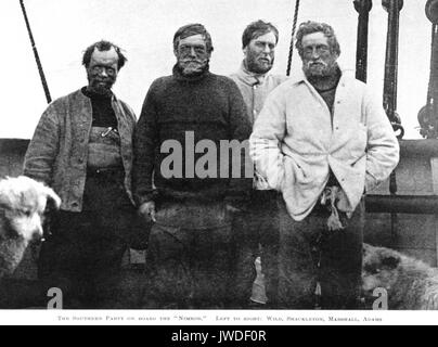Nimrod Expedition Südpol Party (von links nach rechts): Wild, Shackleton, Marshall und Adams 1909 Stockfoto