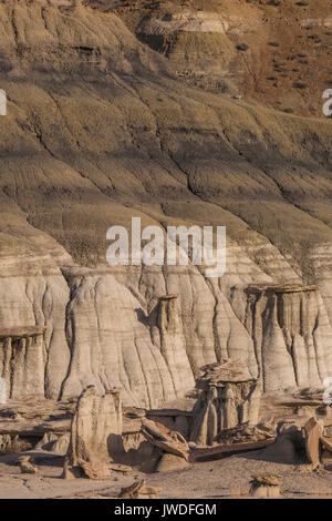 Hoodoos im dramatischen erosional Landschaft von Bisti De-Na-Zin Wilderness / in der Nähe von Farmington, New Mexico, USA Stockfoto