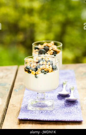 Frühstück Müsli mit Blaubeeren Stockfoto