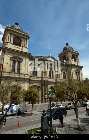 Dom Basilika Unserer Lieben Frau des Friedens, der Plaza Murillo, La Paz, Bolivien, Südamerika Stockfoto