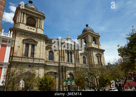 Dom Basilika Unserer Lieben Frau des Friedens, der Plaza Murillo, La Paz, Bolivien, Südamerika Stockfoto