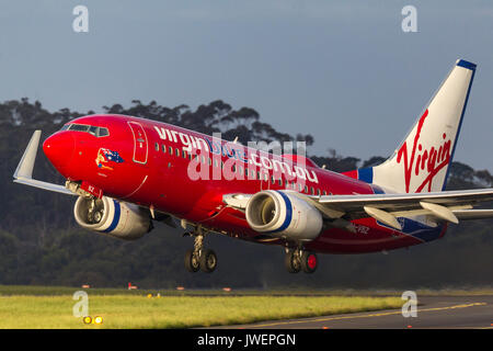 Jungfrau Australien airlines Boeing 737-7 fe VH-Vbz vom Melbourne International Airport. Stockfoto