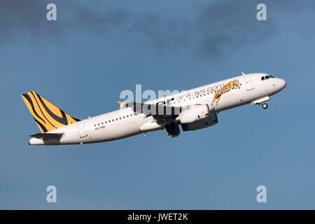 Low Cost Airline Tiger Airways Airbus A320-232 VH-VND Abfahrt Melbourne International Airport. Stockfoto