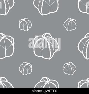 Weißer umriss Sukkulenten auf grauem Hintergrund. Hand gezeichneten Stil. nahtlose Muster Vector Illustration. Stock Vektor