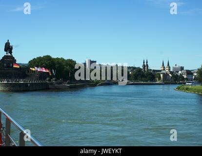 Der Zusammenfluss von Rhein und Mosel Koblenz, Deutschland Stockfoto