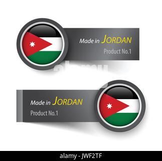 Fahnensymbol und Etikett mit Text in Jordanien. Stock Vektor