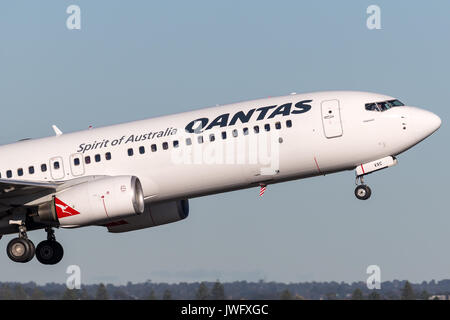 Qantas Boeing 737-800 Flugzeuge vom Flughafen Sydney. Stockfoto