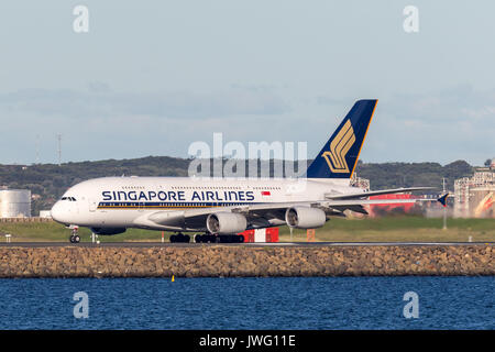 Singapore Airlines Airbus A380 am Flughafen Sydney. Stockfoto