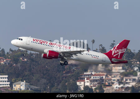 Virgin America Airbus A 320-214 N847VA Abfahrt San Diego Internationalen Flughafen. Stockfoto