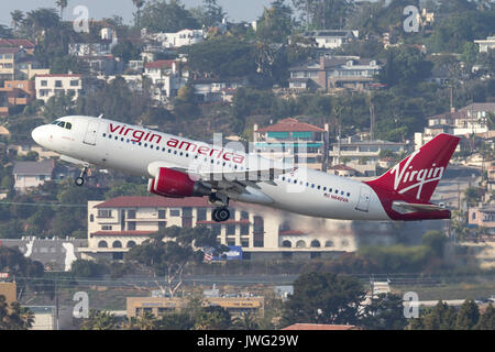 Virgin America Airbus A 320-214 N640 VA Abfahrt San Diego Internationalen Flughafen. Stockfoto