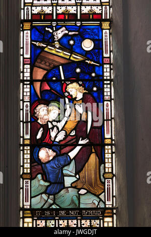 Kirche des Hl. Gregor, Jesus Beruhigung der Sturm,, Glasfenster, Hemingstone, Suffolk, England, Großbritannien Stockfoto