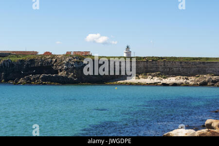 Tarifa, Spanien, Europa: der Leuchtturm von Punta de Tarifa, dem südlichsten Punkt der Iberischen Halbinsel und dem europäischen Festland Stockfoto