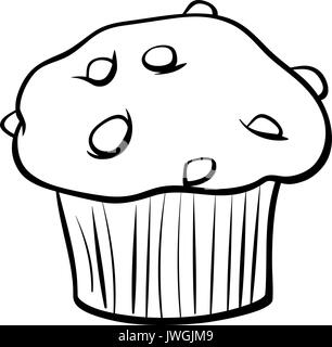 Schwarze und Weiße Cartoon Illustration von süßen Muffins Kuchen mit Stücken von Schokolade Clip Art Food Objekt Malbuch Stock Vektor