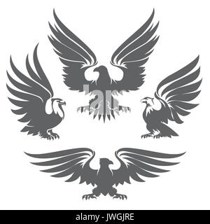 Heraldik Adler, Habichte und Falken in Tattoo Stil gezeichnet. Vector Illustration Stock Vektor