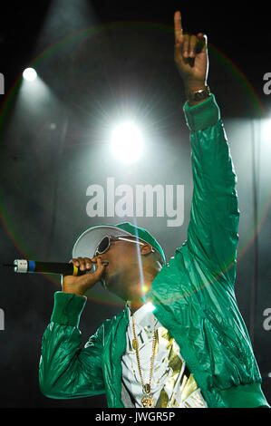 Rapper NAS mit 2008 Rock Bells Glen Helen Pavilion Los Angeles. Stockfoto