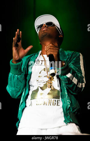 Rapper NAS mit 2008 Rock Bells Glen Helen Pavilion Los Angeles. Stockfoto