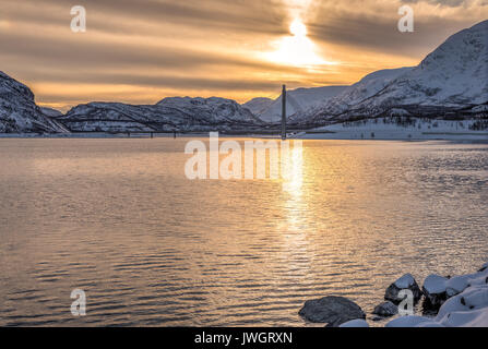 Kåfjord neue Brücke Alta Finnmark Norwegen Stockfoto