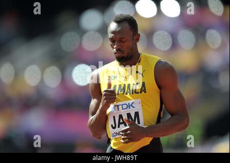 London, Großbritannien. 12 Aug, 2017. Usain Bolt (JAM) in der mens 4 x 100 m Staffel. IAAF Leichtathletik WM. London Olympiastadion. Queen Elizabeth Olympic Park. Stratford. London. UK. 12.08.2017. Credit: Sport in Bildern/Alamy leben Nachrichten Stockfoto