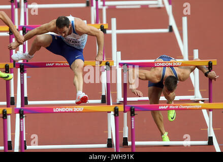 London, Großbritannien. 12 Aug, 2017. London, Großbritannien. 12 Aug, 2017. Ashley Bryant & Mihail Dudas 110 m Hürden, Zehnkampf Leichtathletik WM 2017 London Stam, London, England, 12. August 2017 Credit: Allstar Bildarchiv/Alamy leben Nachrichten Stockfoto