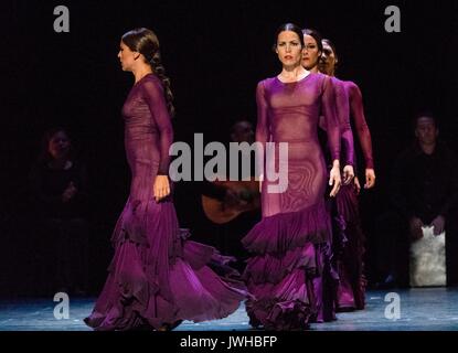 Edinburgh, Großbritannien. 12 Aug, 2017. Yo, Carmen vereint acht Tänzerinnen und Tänzer in Maria PagŽsÕ flamenco Choreographie. Sieben Musiker Ð mit Violine und Cello neben Flamenco Gitarristen und Sänger Ð ein Live Soundtrack von BizetÕs vertraut Oper Tunes, die populäre Lieder, die sie inspiriert, und packende original Flamenco. Yo, Carmen spielt an der Edinburgh Playhouse zwischen 18. und 22. August an der Edinburgh Playhouse Credit: Rich Dyson/Alamy leben Nachrichten Stockfoto
