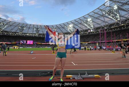 London, Großbritannien. 12 Aug, 2017. London, Großbritannien. 12 Aug, 2017. Sally Pearson (AUS) feiert ihr in den Frauen 100m Hürden Finale gewinnen. IAAF Leichtathletik WM. London Olympiastadion. Queen Elizabeth Olympic Park. Stratford. London. UK. 12.08.2017. Credit: Sport in Bildern/Alamy leben Nachrichten Stockfoto
