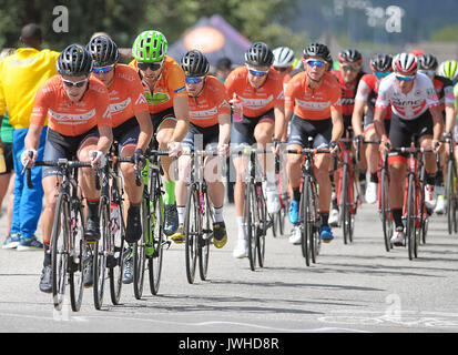 Breckenridge, Colorado, USA. 11 Aug, 2017. Team Rallye Radfahren steuert das Tempo als im Hauptfeld der Einzugszone, die während der zweiten Phase des Eröffnungs-Colorado Classic Radrennen, Breckenridge, Colorado erreicht. Credit: Cal Sport Media/Alamy leben Nachrichten Stockfoto