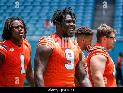 Florida, USA. 12 Aug, 2017. 9 Tschad Thomas nimmt an der Universität von Miami CanesFest im Hard Rock Stadion in Miami Gardens am 12. August 2017. Credit: Richard Graulich/der Palm Beach Post/ZUMA Draht/Alamy leben Nachrichten Stockfoto