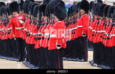 Die Königin und der Herzog von Edinburgh offiziell willkommen der König und die Königin von Spanien auf Horse Guards Parade. Die ehrengarde wird eine Royal Salute und die spanische Nationalhymne gespielt wird. Der König, von dem Herzog von Edinburgh begleitet, prüfen Sie den Schutz der Ehre, das erste Bataillon Irish Guards. Mit: Atmosphäre, Wo: London, Großbritannien Wann: 12 Aug 2017 Quelle: John rainford/WENN.com Stockfoto