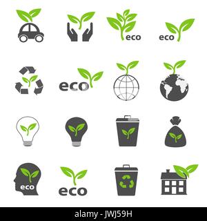 Ökologie und Natur grüne Icons Set Vector Stockfoto