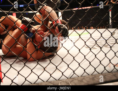 Brandon Moreno nimmt Sergio Pettis bei UFC Nacht 114 Mexico City, Mexiko Kampf Stockfoto