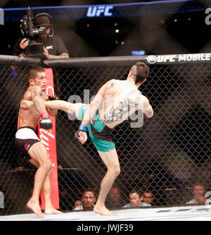 Brandon Moreno nimmt Sergio Pettis bei UFC Nacht 114 Mexico City, Mexiko Kampf Stockfoto