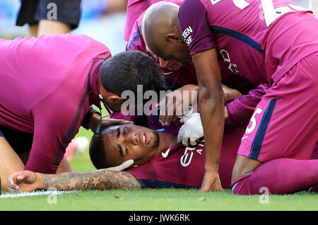 Von Manchester City Gabriel Jesus nimmt eine Verletzung während der Premier League Match an der AMEX Stadion, Brighton. Stockfoto