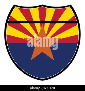 Arizona Flagge in einem zwischenstaatlichen Schild über einem weißen Hintergrund Stock Vektor
